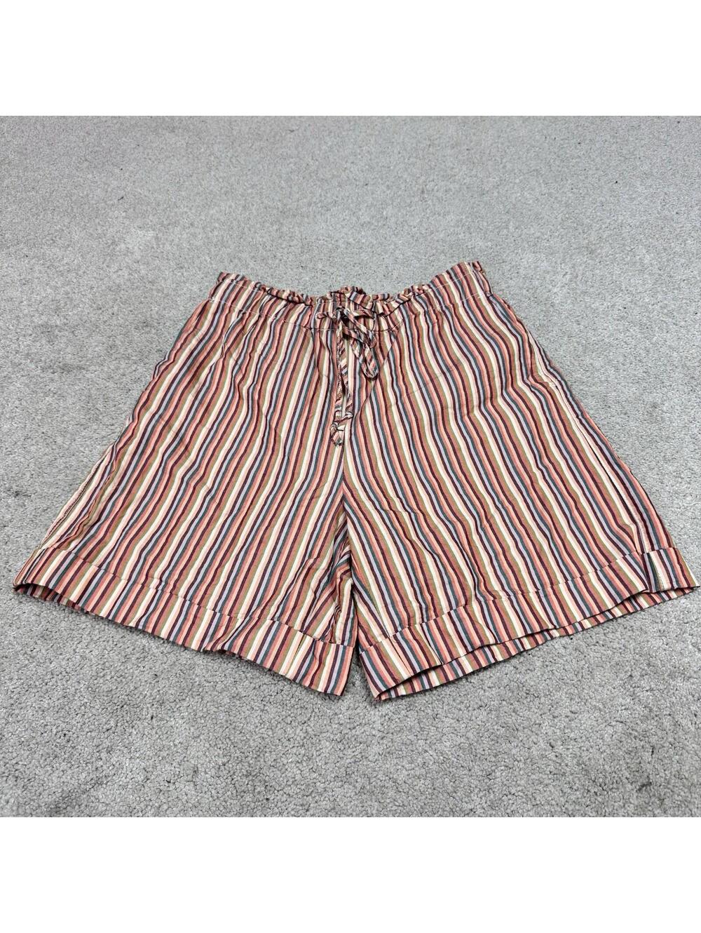Madewell Shorts Multicolored Striped Elastic Waist Pockets Drawstring Size Small